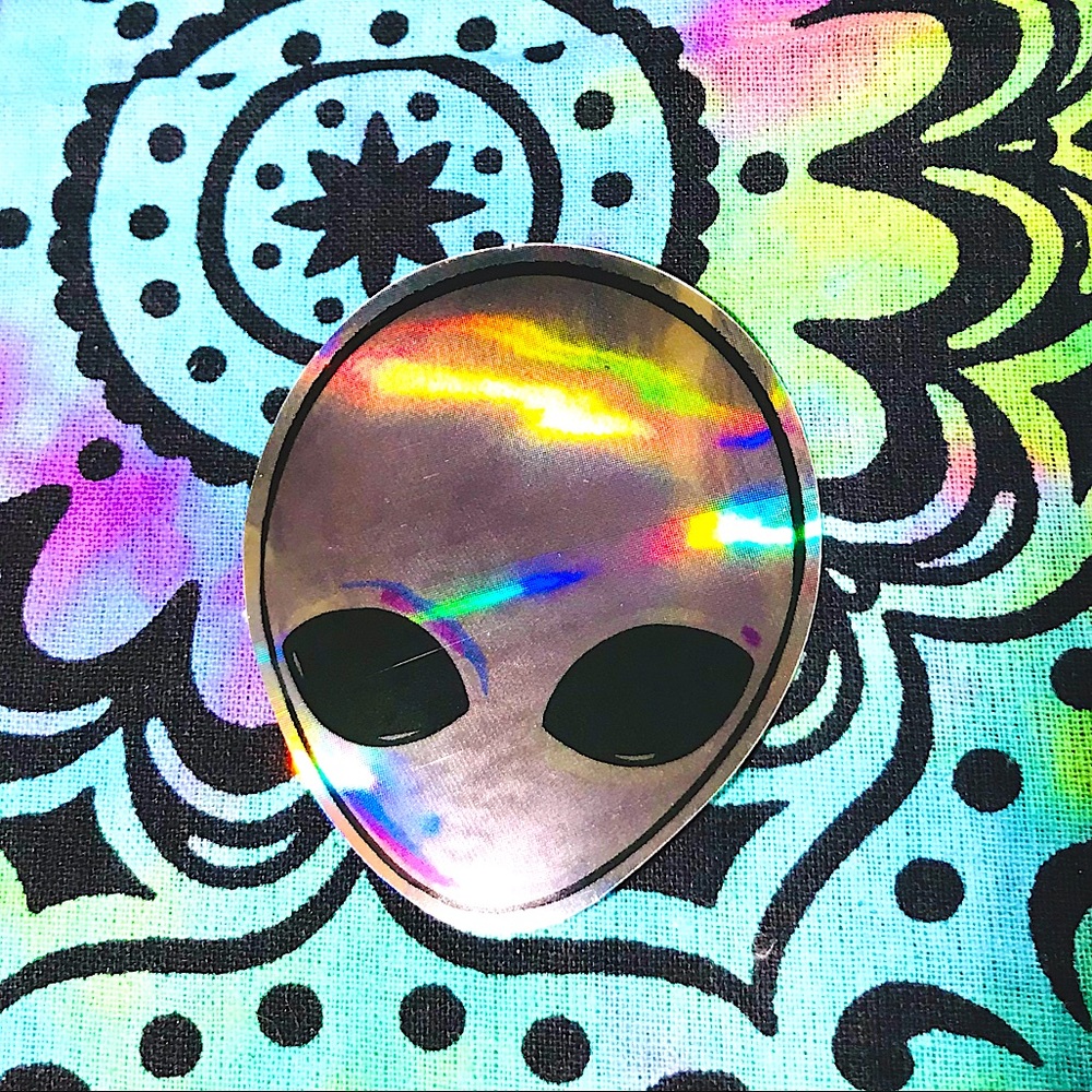 Extraterrestrial ET Alien Grey Metallic Prismatic Single Sticker